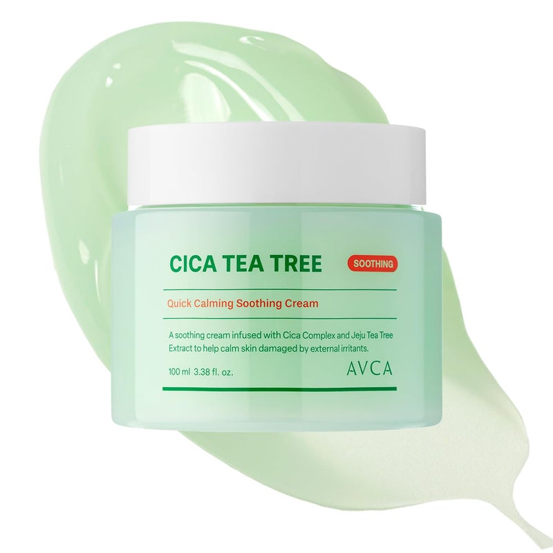 AVCA Quick Calming Cica Tea Tree Cream 100ml(3.38 fl. oz) â€“ Soothing Moisturizer for Sensitive, Redness-Prone Skin, Lightweight Hydrating Gel, K-Beauty - Image 1