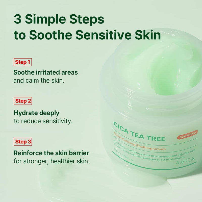 AVCA Quick Calming Cica Tea Tree Cream 100ml(3.38 fl. oz) â€“ Soothing Moisturizer for Sensitive, Redness-Prone Skin, Lightweight Hydrating Gel, K-Beauty - Image 4