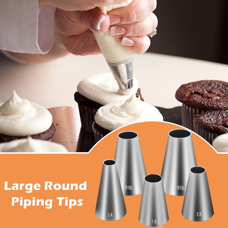 Hendiy 5 Pieces Large Round Piping Tip, Stainless Steel Piping Tips Professional Cake Decorating Tips Set, Frosting Tip Cake Icing Tools for Cupcakes Cakes Cookies - Image 2