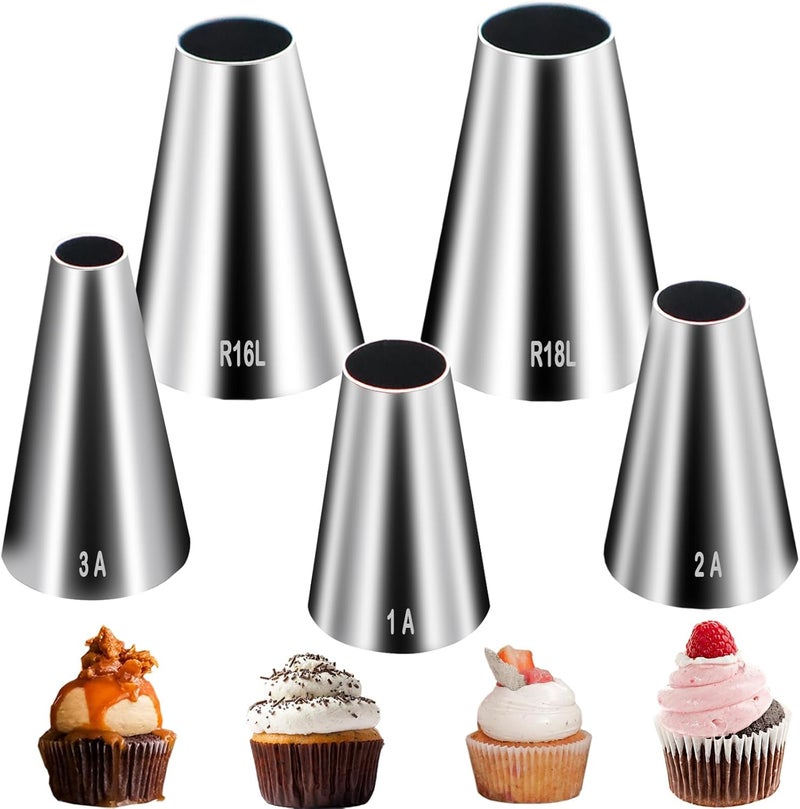Hendiy 5 Pieces Large Round Piping Tip, Stainless Steel Piping Tips Professional Cake Decorating Tips Set, Frosting Tip Cake Icing Tools for Cupcakes Cakes Cookies - Image 1