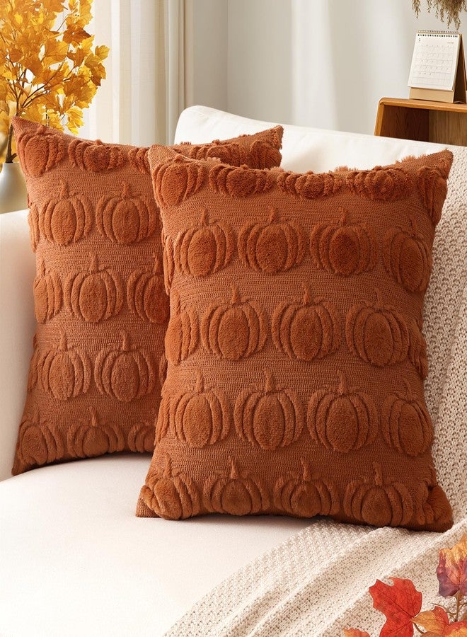 Artscope أغطية وسائد آرتسكوبي لفصل الخريف 18 × 18 مجموعة من 2 أغطية وسائد مزخرفة لعيد الحصاد الخريفي مع تصميم اليقطين ناعمة من الفرو الصناعي لوسائد الأريكة لغرفة النوم ديكور المنزل - صدأ - Image 1