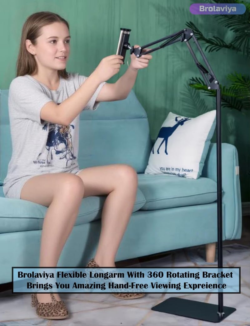 BROLAVIYA Tripod Floor Stand for 4-11 Inch, Both Mobile and Tablet, for Overhead Video, Watching Movie, Online Class Learning, Cooking, Color - Black - Image 4