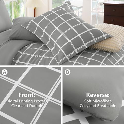 CozyLux King Size Comforter Set Sage Green - 7 Pieces Plaid Bed in a Bag Set, Soft Bed Set King Bedding Sets with All Season Quilted Comforter, Flat Sheet, Fitted Sheet, Pillowcases & Pillow Shams - Image 4