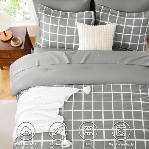 CozyLux King Size Comforter Set Sage Green - 7 Pieces Plaid Bed in a Bag Set, Soft Bed Set King Bedding Sets with All Season Quilted Comforter, Flat Sheet, Fitted Sheet, Pillowcases & Pillow Shams - Image 2