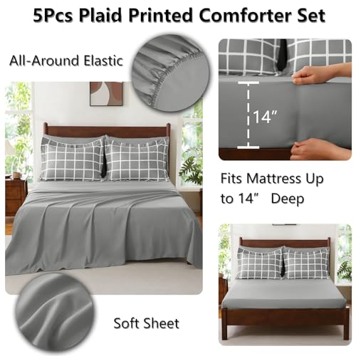 CozyLux King Size Comforter Set Sage Green - 7 Pieces Plaid Bed in a Bag Set, Soft Bed Set King Bedding Sets with All Season Quilted Comforter, Flat Sheet, Fitted Sheet, Pillowcases & Pillow Shams - Image 5