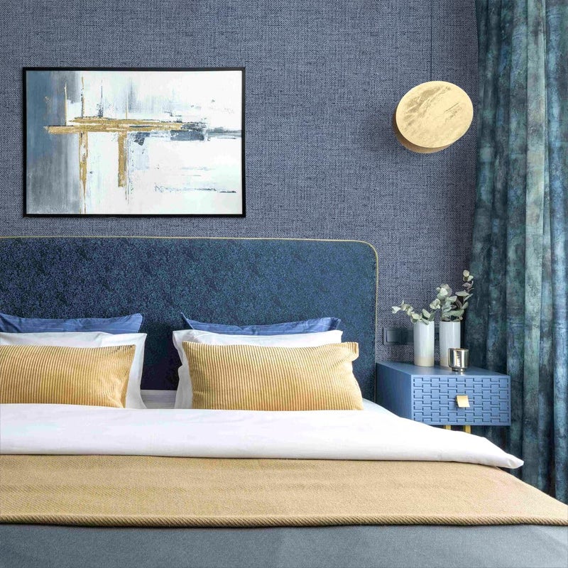 lenify Grasscloth Peel and Stick Wallpaper Denim Blue Contact Paper 15.7inch x 118.1inch Textured Faux Linen Wallpaper Vintage Grasscloth Self Adhesive Removable Wall Paper for Cabinets Decor Vinyl - Image 2
