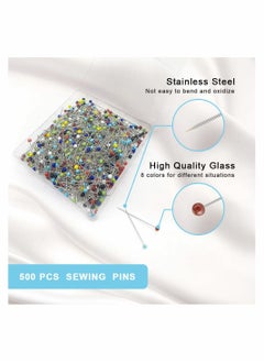 KASTWAVE Sewing Pins for Fabric, Straight Pins with Colored Ball Glass Heads Long 1.5inch  - Image 2