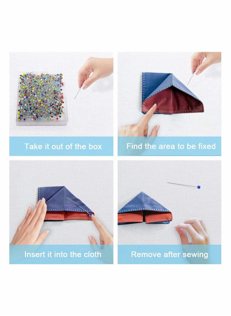 كاست ويف دبابيس خياطة للنسيج ، دبابيس مستقيمة برؤوس زجاجية ملونة طويلة 1.5 بوصة  - Image 5