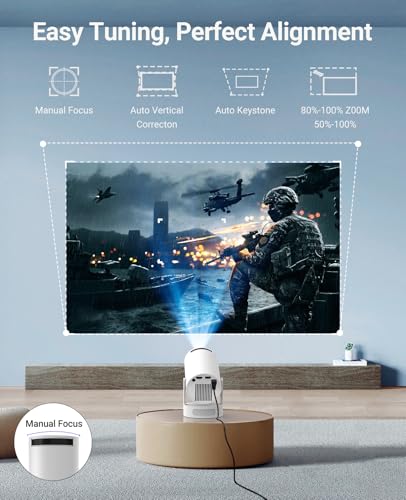 DreamFair Mini Projector with WiFi and Bluetooth, Support 4K 170 ANSI Auto Keystone Correction, 5W Soundbase Speaker, 210° Rotatable Portable Projector, 25"-110" Screen Video Projector for Smartphone/Laptop - Image 3