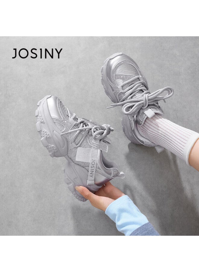 Josiny Zhuoshini Vintage Hong Kong Style Dad Sneakers Winter Women's Fashion Thick Sole Sports Casual Shoes Silver Size 39 - Image 2