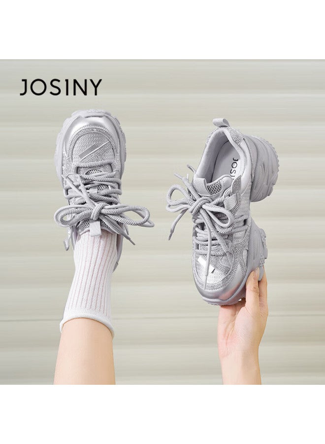 Josiny Zhuoshini Vintage Hong Kong Style Dad Sneakers Winter Women's Fashion Thick Sole Sports Casual Shoes Silver Size 39 - Image 3