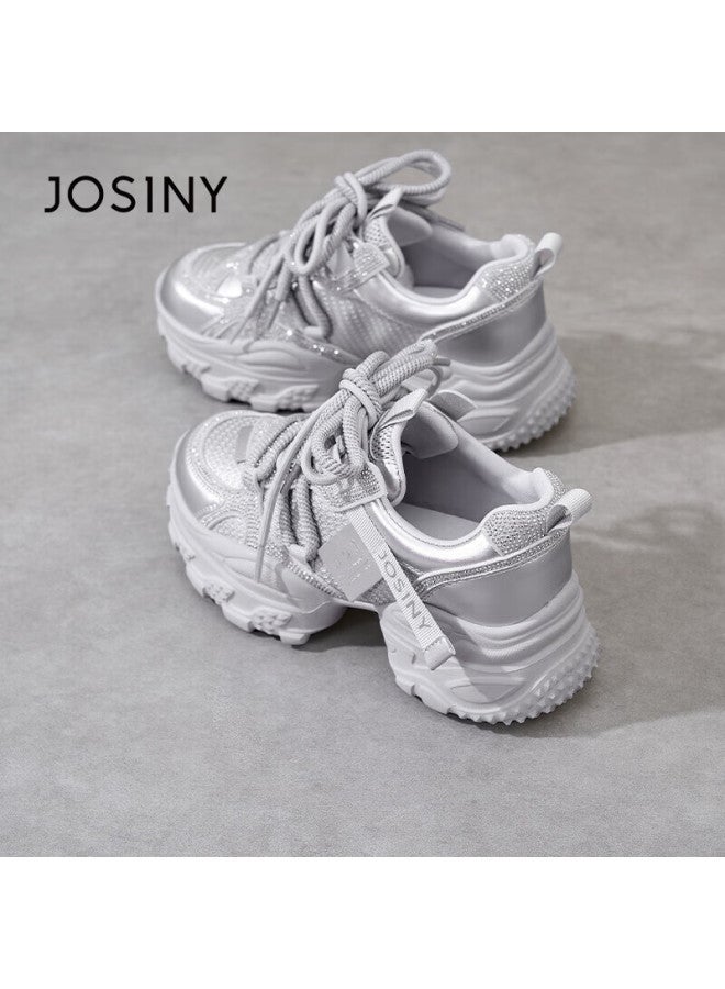 Josiny Zhuoshini Vintage Hong Kong Style Dad Sneakers Winter Women's Fashion Thick Sole Sports Casual Shoes Silver Size 39 - Image 4