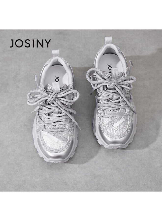 Josiny Zhuoshini Vintage Hong Kong Style Dad Sneakers Winter Women's Fashion Thick Sole Sports Casual Shoes Silver Size 39 - Image 5