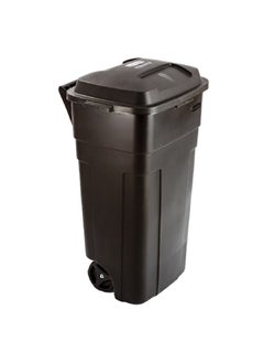 Rubbermaid Durable Plastic Big Trash Can with Wheels and Hinged Lid Black 34 gal FG28980BLA  - Image 2