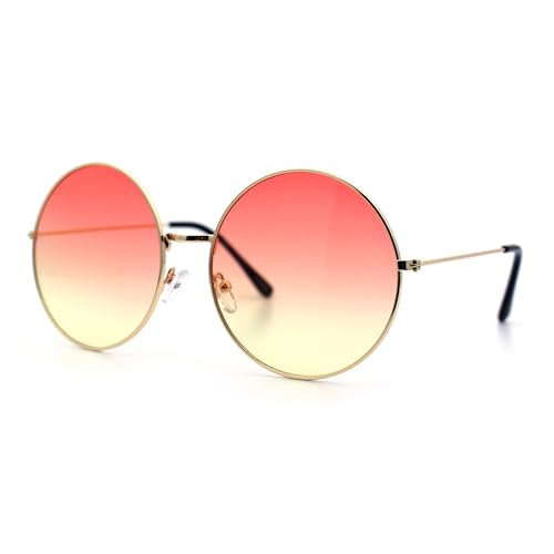 SA106 Classic Oversize Joplin Style Hippie Round Circle Lens Sunglasses Gold Red Yellow - Image 5
