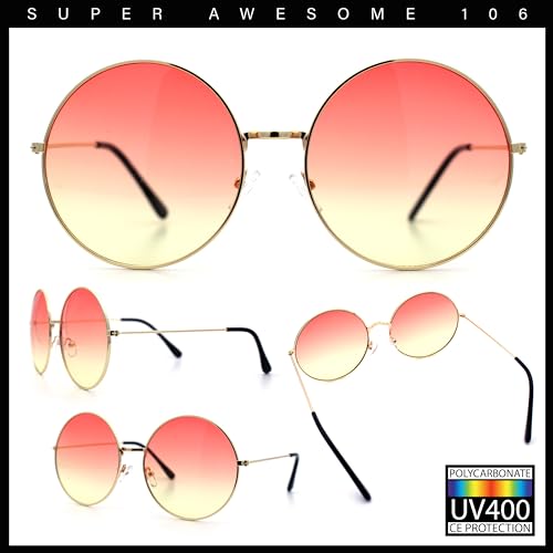 SA106 Classic Oversize Joplin Style Hippie Round Circle Lens Sunglasses Gold Red Yellow - Image 3