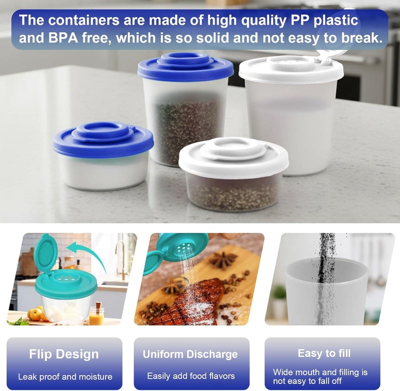 CEILUPY 4 PCS Salt and Pepper Shakers Set, 2 Medium (3oz) & 2 Mini (1.36oz) Plastic Shakers with Lids, Leak Proof Seasoning Dispensers for Kitchen, Dining, Travel, and Camping (Deep Blue+White) - Image 3
