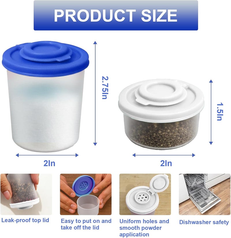 CEILUPY 4 PCS Salt and Pepper Shakers Set, 2 Medium (3oz) & 2 Mini (1.36oz) Plastic Shakers with Lids, Leak Proof Seasoning Dispensers for Kitchen, Dining, Travel, and Camping (Deep Blue+White) - Image 4