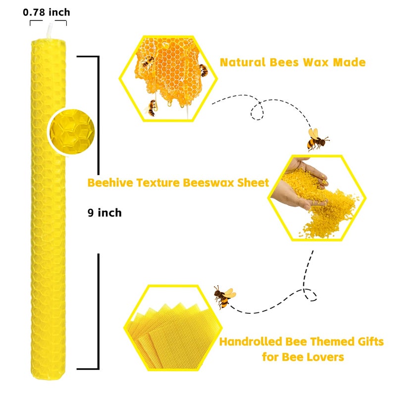 Lacaser Lacaser Beeswax Taper Candles Set of 2 Pcs  9"" Long Candles for Candlesticks in Yellow  Dripless & Smokeless  Burning Time 4 Hours  - Image 2