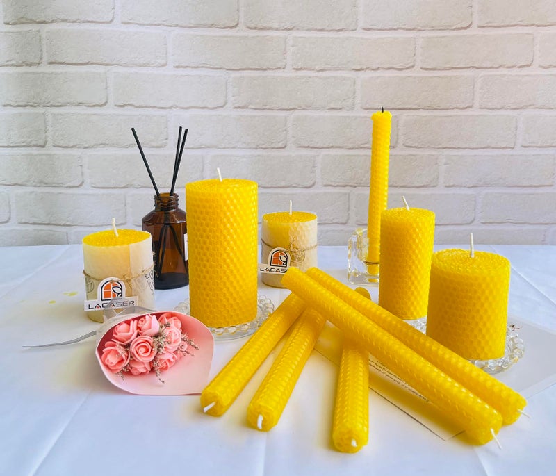 Lacaser Lacaser Beeswax Taper Candles Set of 2 Pcs  9"" Long Candles for Candlesticks in Yellow  Dripless & Smokeless  Burning Time 4 Hours  - Image 5