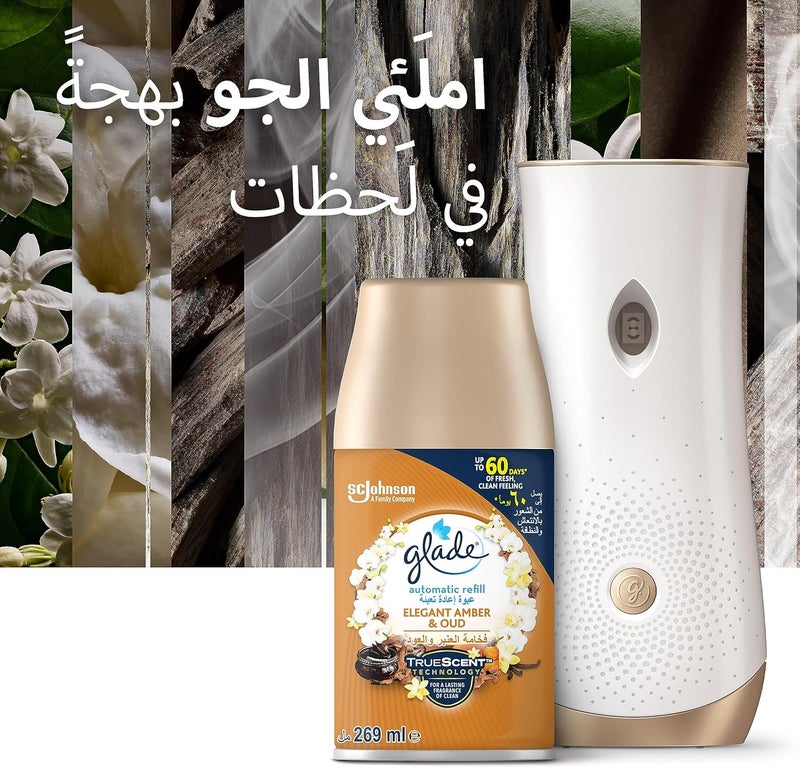 Glade General standard crafted Glade Automatic Air Freshener Spray Refill with Elegant Amber & Oud Scent, 269ml Compact trendy practical build - Image 5