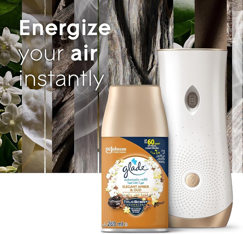 Glade General standard crafted Glade Automatic Air Freshener Spray Refill with Elegant Amber & Oud Scent, 269ml Compact trendy practical build - Image 2
