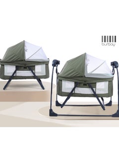 burbay 3 in 1 Portable Foldable Baby Rocking Bed for Travel with Adjustable Height, Breathable Mesh and Mattress, Dark Gray  - Image 2