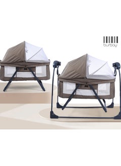 burbay 3 in 1 Portable Foldable Baby Rocking Bed for Travel with Adjustable Height, Breathable Mesh and Mattress, Dark Gray  - Image 3