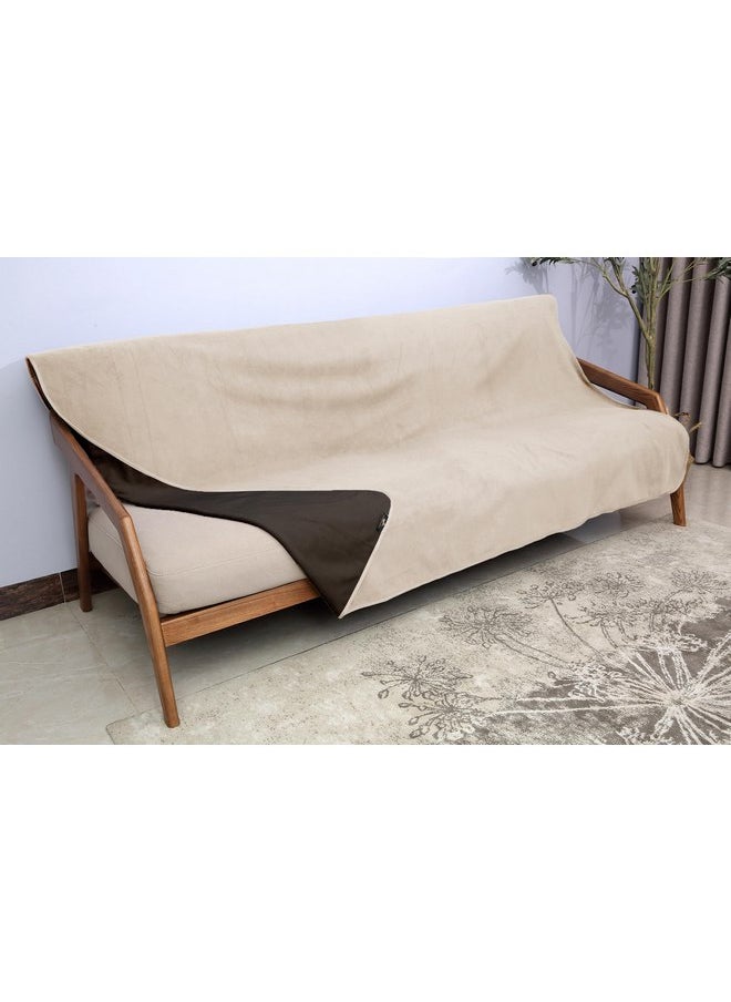 Catalonia Catalonia Waterproof Fleece Blanket for Couch, Reversible Baby Pet Doggy Pee Proof, Bed Sofa Cover Furniture Boat Mattress Protector, Large (Brown+Taupe, 60x80 inch)  - Image 1