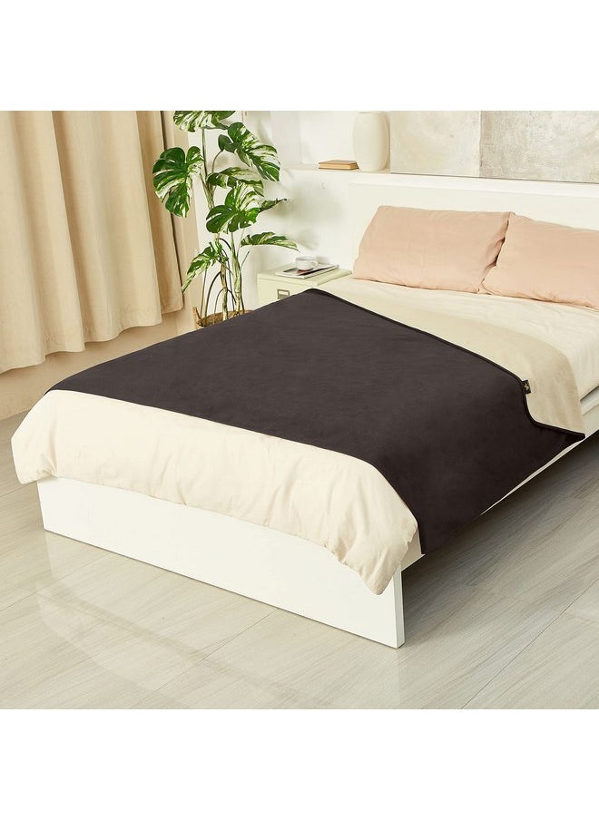 Catalonia Catalonia Waterproof Fleece Blanket for Couch, Reversible Baby Pet Doggy Pee Proof, Bed Sofa Cover Furniture Boat Mattress Protector, Large (Brown+Taupe, 60x80 inch)  - Image 2