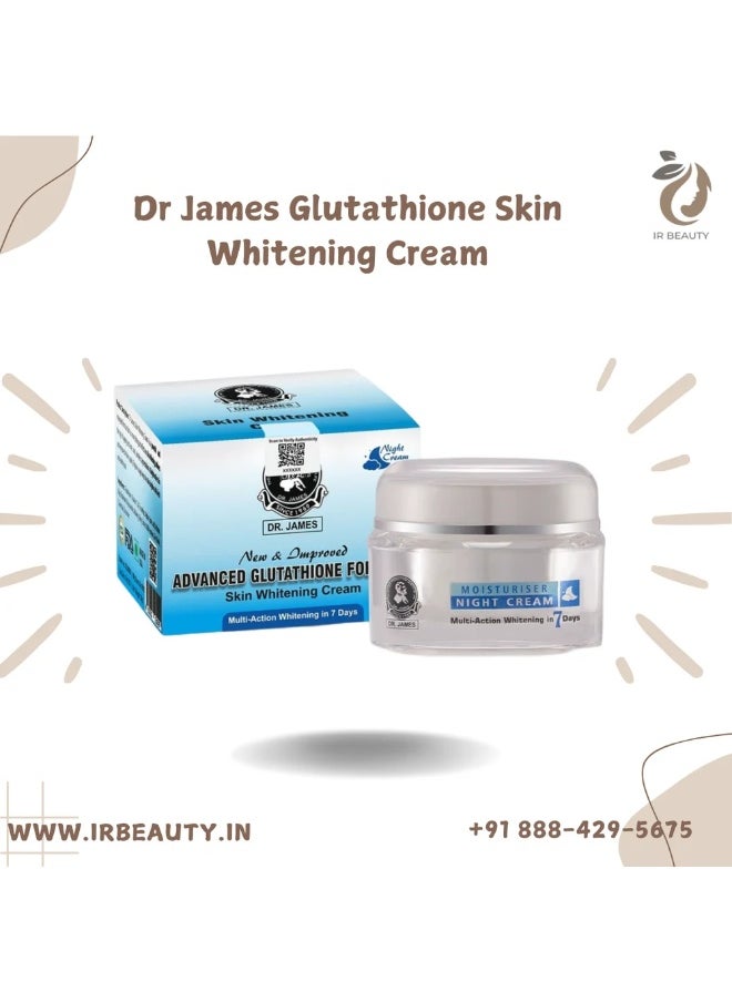 DR. JAMES Dr. James Glutathione Skin Whitening Cream – Advanced Formula, Night Moisturizer, Anti-Pigmentation, Brightening, Multi-Action Whitening in 7 Days, 50g  - Image 2
