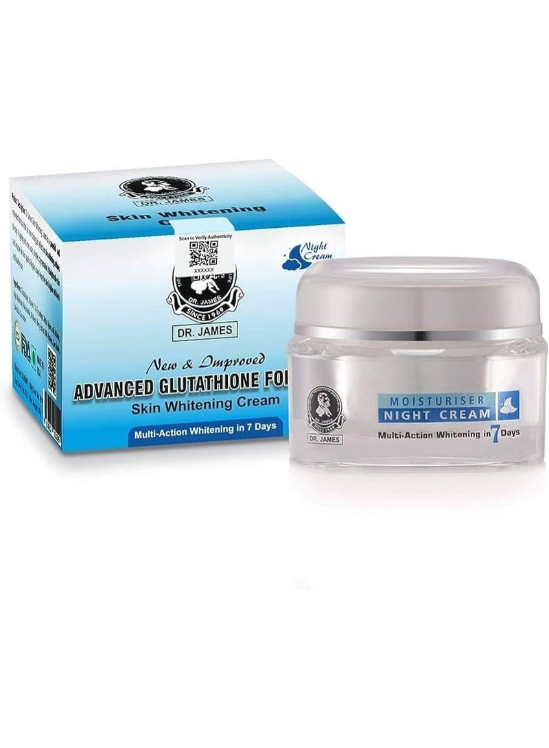 كريم دكتور جيمس جلوتاثيون لتبييض البشرة - تركيبة متطورة، مرطب ليلي، مضاد للتصبغ، مُشرق، تبييض متعدد المفعول في 7 أيام، 30 غرام