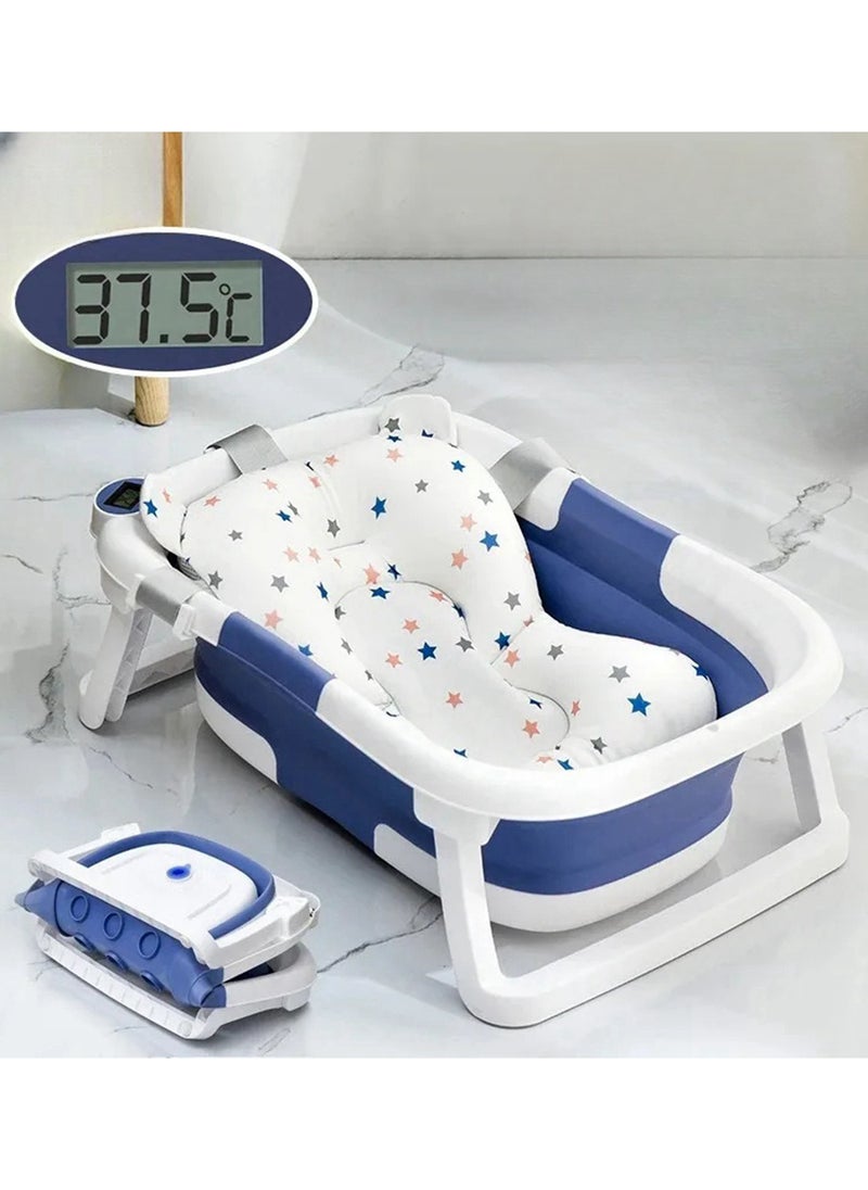 ONETO - Foldable Baby Bath Tub With Thermometer Bath Cushion Pillow Portable Safe Collapsible Bathtub For Newborn Infant Toddler Children With Temperature Sensing Multifunction Children Shower Basin - Image 1