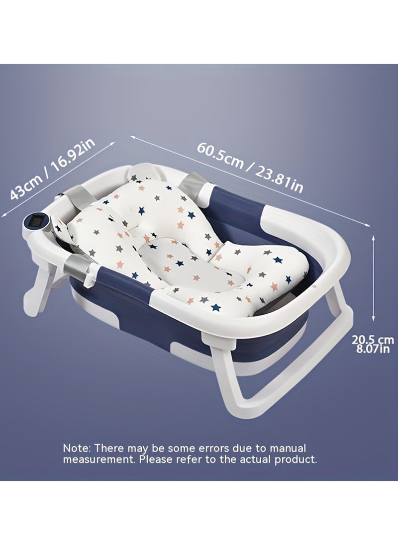 ONETO - Foldable Baby Bath Tub With Thermometer Bath Cushion Pillow Portable Safe Collapsible Bathtub For Newborn Infant Toddler Children With Temperature Sensing Multifunction Children Shower Basin - Image 1