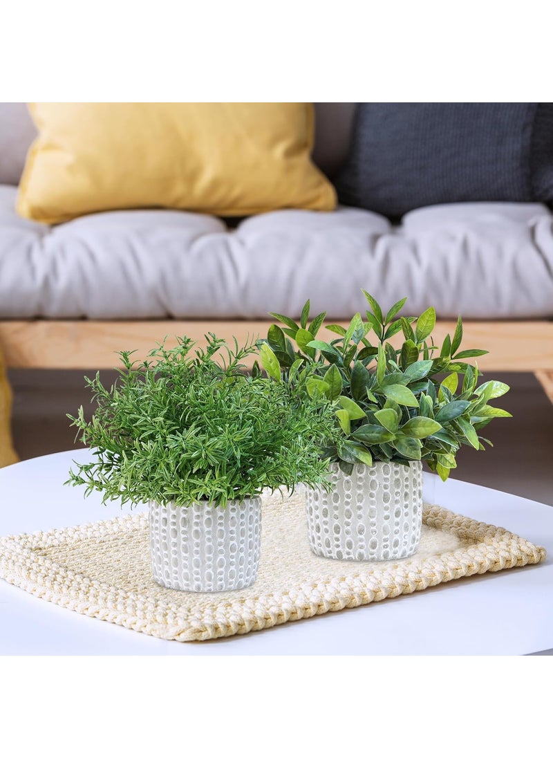 Winlyn Winlyn 3 Pack Small Potted Artificial Eucalyptus Plants Faux Rosemary Plants Greenery in Gray Ceramic Pots with Polka Dots Assorted Small Plants for Kitchen Counter Living Room Table Shelf Dcor  - Image 5
