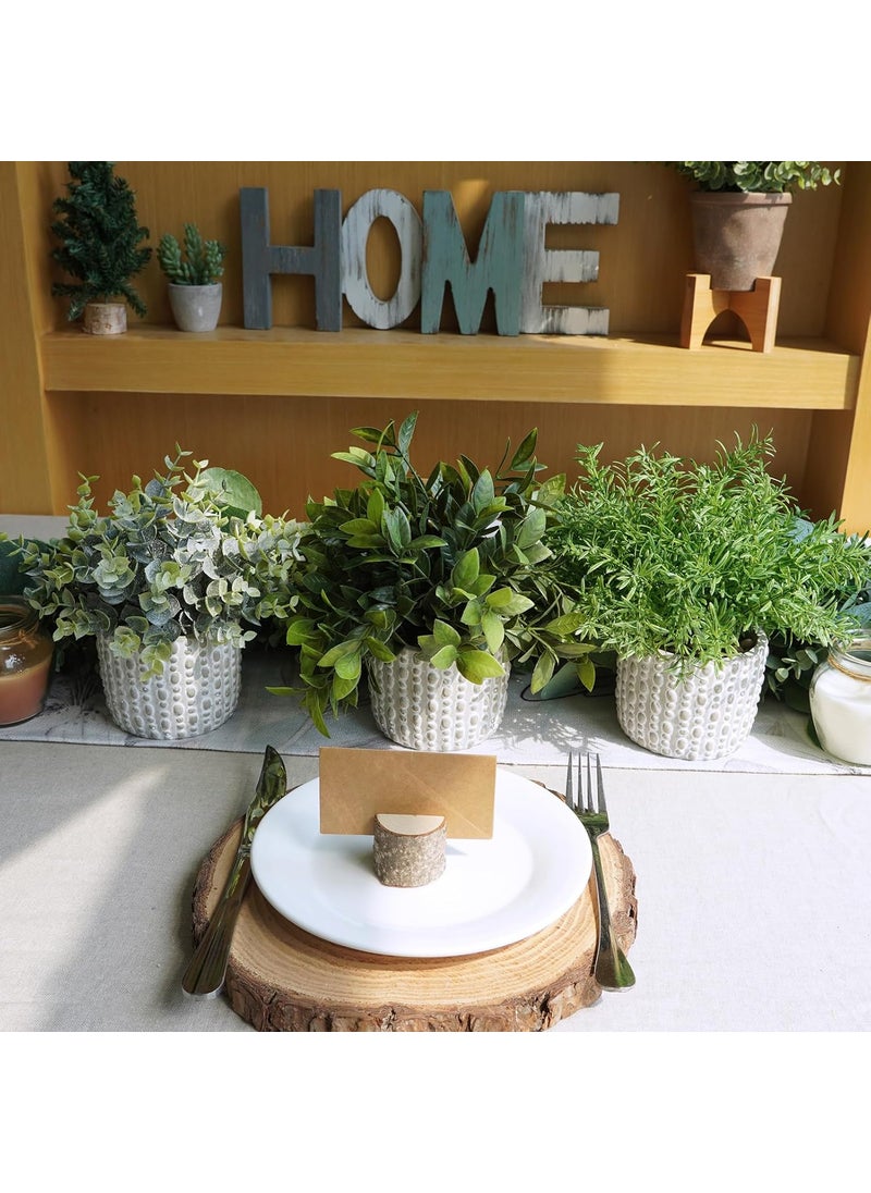 Winlyn Winlyn 3 Pack Small Potted Artificial Eucalyptus Plants Faux Rosemary Plants Greenery in Gray Ceramic Pots with Polka Dots Assorted Small Plants for Kitchen Counter Living Room Table Shelf Dcor  - Image 4