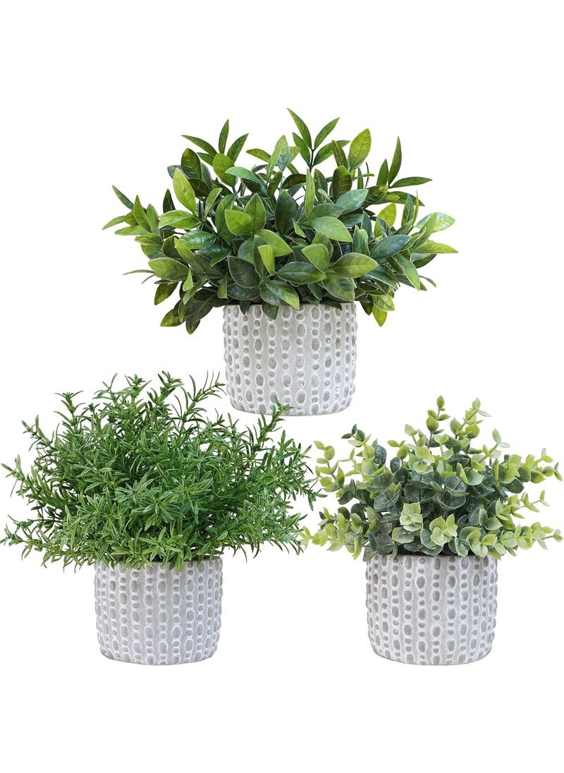 Winlyn Winlyn 3 Pack Small Potted Artificial Eucalyptus Plants Faux Rosemary Plants Greenery in Gray Ceramic Pots with Polka Dots Assorted Small Plants for Kitchen Counter Living Room Table Shelf Dcor  - Image 1