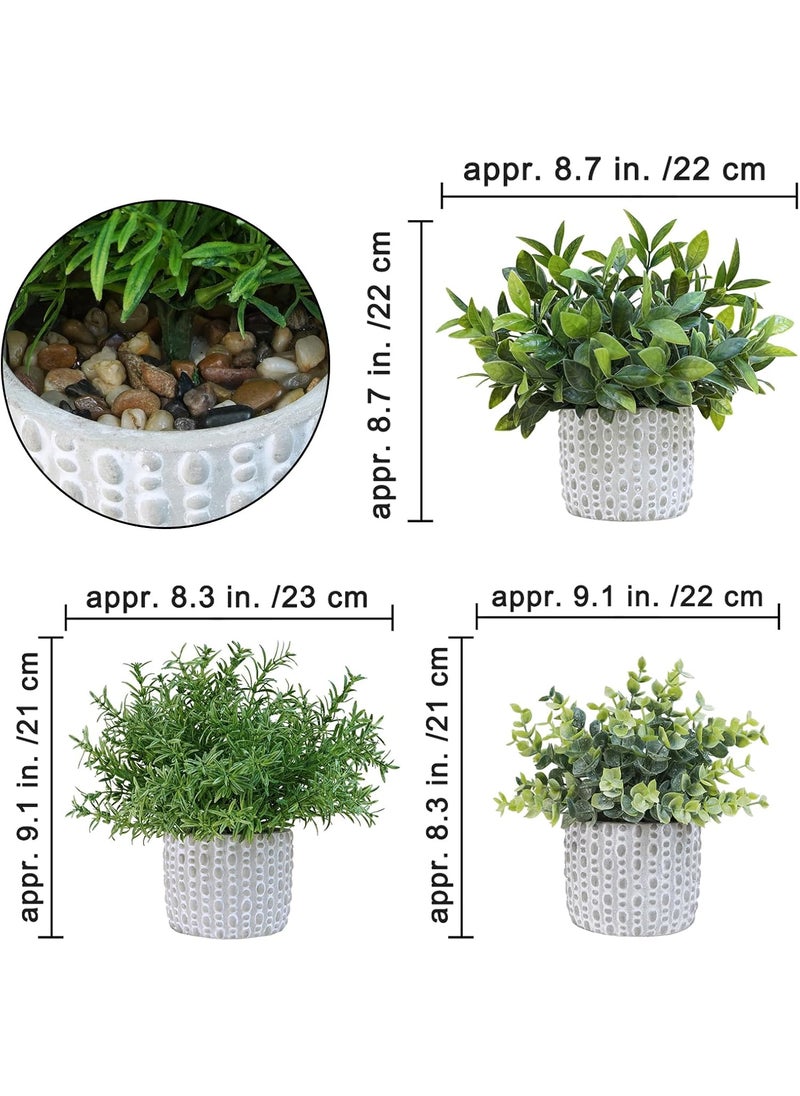 Winlyn Winlyn 3 Pack Small Potted Artificial Eucalyptus Plants Faux Rosemary Plants Greenery in Gray Ceramic Pots with Polka Dots Assorted Small Plants for Kitchen Counter Living Room Table Shelf Dcor  - Image 2