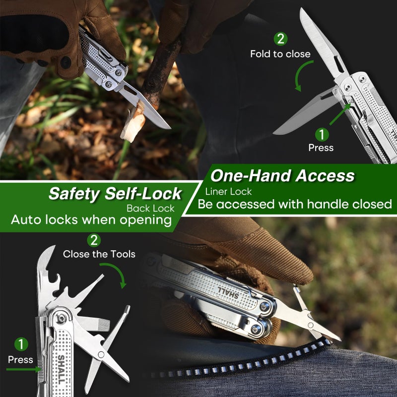 SHALL Multi Tool, 18-in-1 Multitool Pliers, Stainless Steel Multi-tool Pocket Knife w/Screwdriver Bit & Universal Socket, Self-locking Multipurpose Tool w/Sheath for Camping Fishing Survival Hunting - Image 3