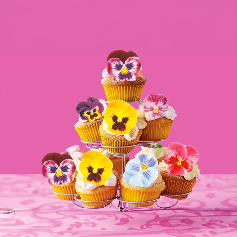 Ephlyn 64 قطعة من زينة الكعك الصالحة للأكل على شكل زهور مسطحة ورق ويفر لمناسبات الزفاف والخطوبة وحفلات استقبال المواليد وأعياد الميلاد وزينة حفلات الذكرى السنوية - Image 5