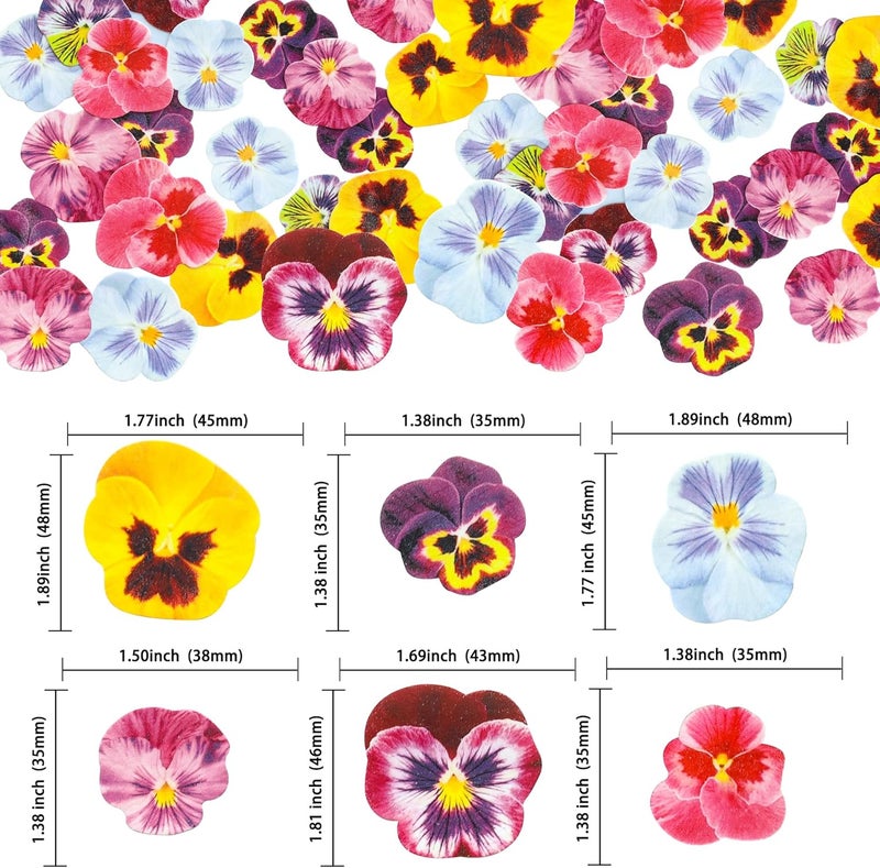 Ephlyn 64 قطعة من زينة الكعك الصالحة للأكل على شكل زهور مسطحة ورق ويفر لمناسبات الزفاف والخطوبة وحفلات استقبال المواليد وأعياد الميلاد وزينة حفلات الذكرى السنوية - Image 3