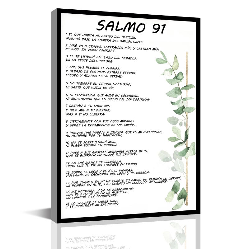 Bmotaso Salmo 91 En EspaÃ±ol Para Pared Bible Verse Wall Art Scripture Framed Biblical Psalm 91 Canvas Painting Christian Prayer Room Office Living Room Decor Gifts Ready to Hang 8 * 12 Inch - Image 1