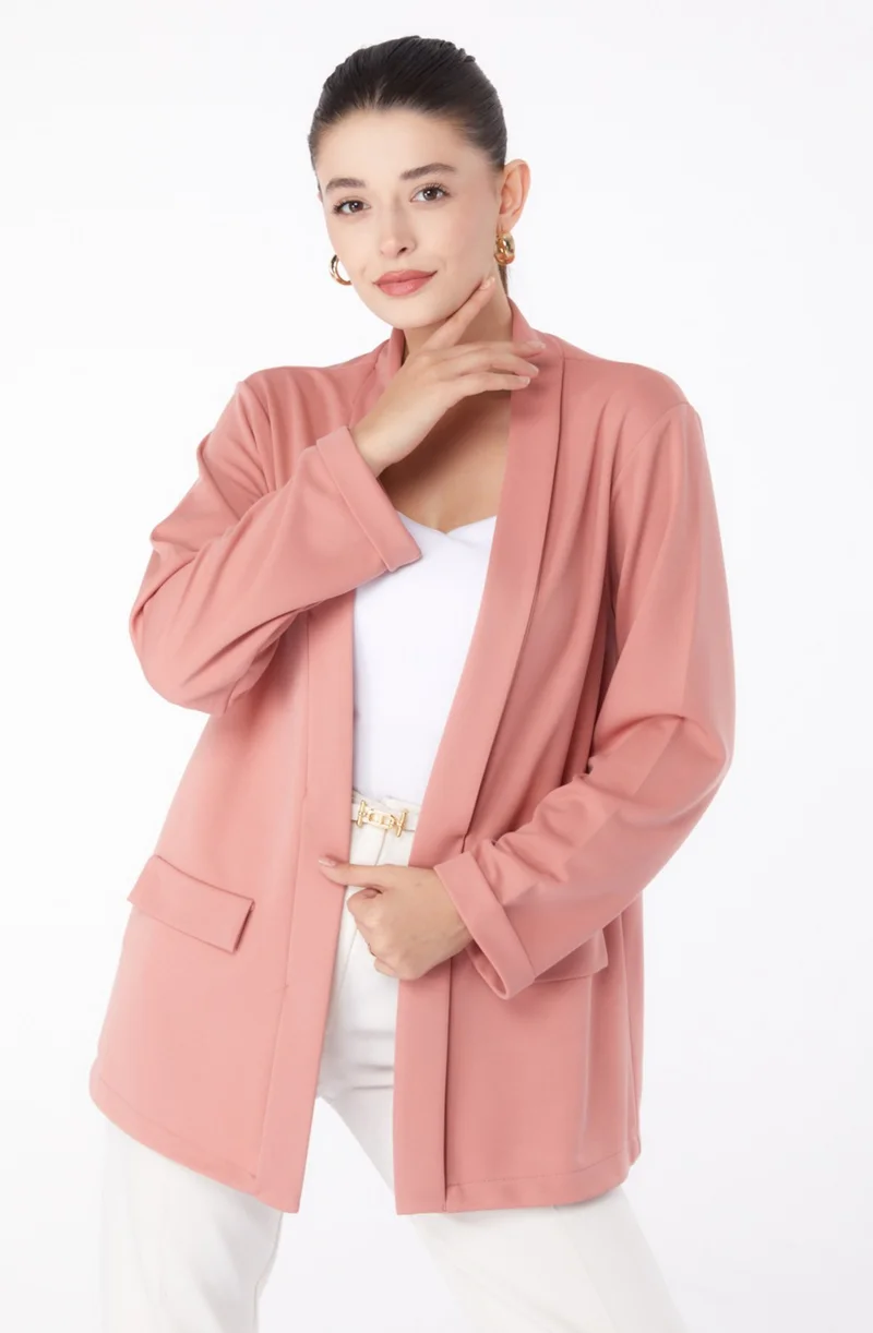 Tofisa Plain Medium Women's Pink Pocket Detailed Jacket - 13261
