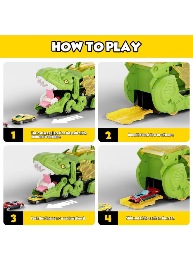 وانغبانغزي لعبة ديناصور شاحنة تفاعلية للأطفال - شاحنة نقل مع حقيبة تخزين محمولة تحتوي على 4 سيارات، أفضل هدية تعليمية للأولاد والبنات من عمر 2 3 4 سنوات، مصنوعة من بلاستيك آمن خال من مادة BPA - Image 2