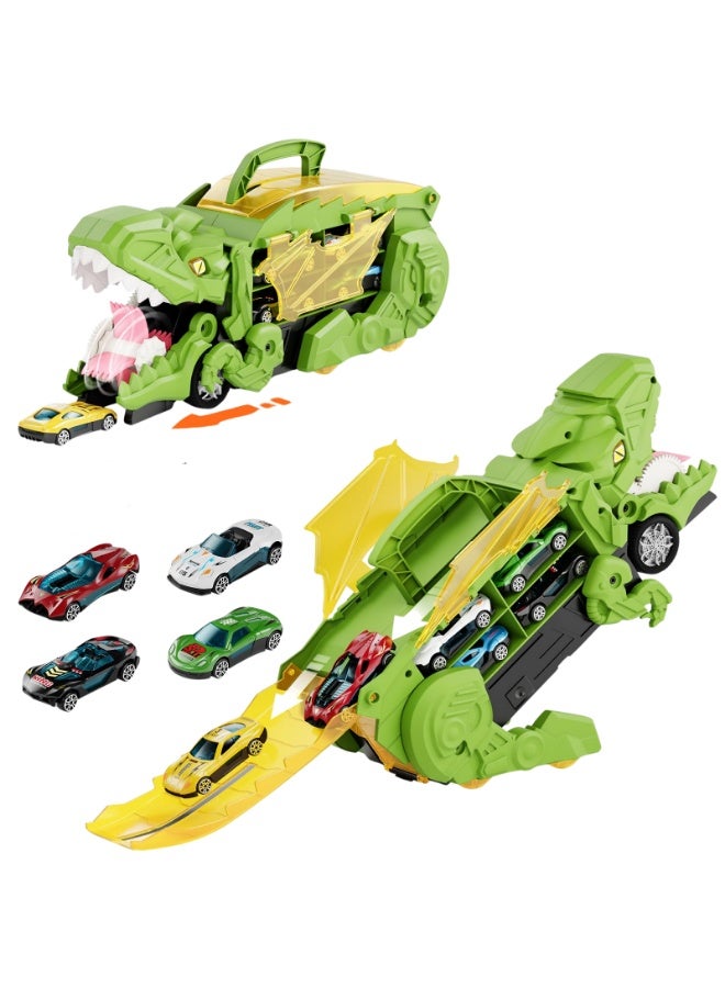 وانغبانغزي لعبة ديناصور شاحنة تفاعلية للأطفال - شاحنة نقل مع حقيبة تخزين محمولة تحتوي على 4 سيارات، أفضل هدية تعليمية للأولاد والبنات من عمر 2 3 4 سنوات، مصنوعة من بلاستيك آمن خال من مادة BPA - Image 1