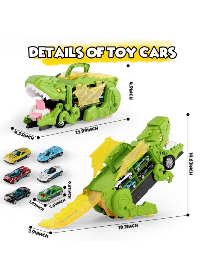 وانغبانغزي لعبة ديناصور شاحنة تفاعلية للأطفال - شاحنة نقل مع حقيبة تخزين محمولة تحتوي على 4 سيارات، أفضل هدية تعليمية للأولاد والبنات من عمر 2 3 4 سنوات، مصنوعة من بلاستيك آمن خال من مادة BPA - Image 4