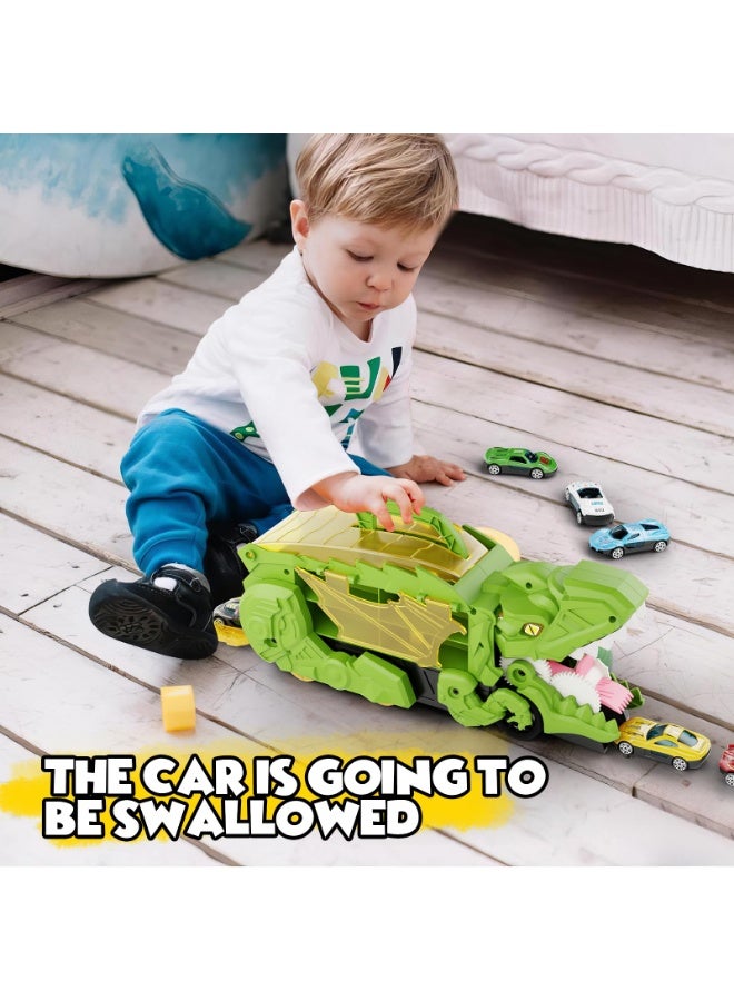 وانغبانغزي لعبة ديناصور شاحنة تفاعلية للأطفال - شاحنة نقل مع حقيبة تخزين محمولة تحتوي على 4 سيارات، أفضل هدية تعليمية للأولاد والبنات من عمر 2 3 4 سنوات، مصنوعة من بلاستيك آمن خال من مادة BPA - Image 5