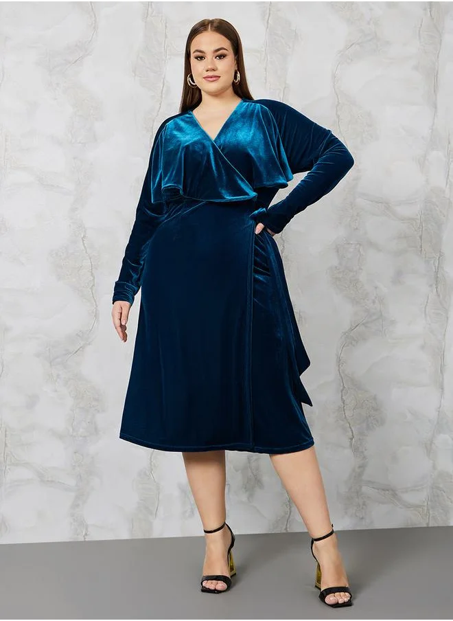 ستايلي Velour Tie Front Wrap Midi Dress