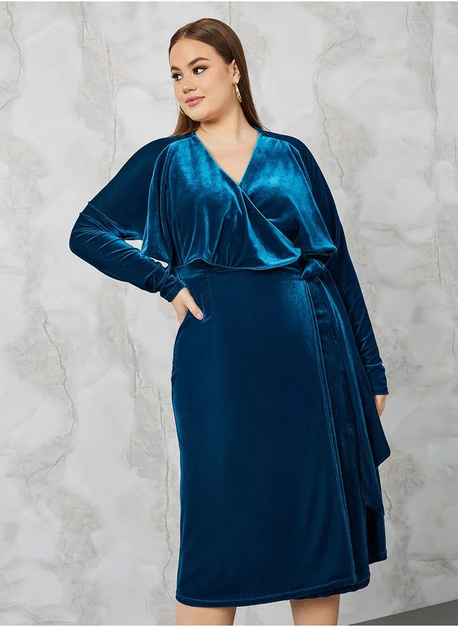 ستايلي Velour Tie Front Wrap Midi Dress