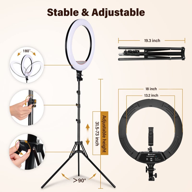 Yesker Ring Light with Tripod Stand and Phone Holder 18 Inch RGB Ringlight 25 RGB Modes Bi-Color Adjustable 2700â€“7000K LED Selfie Halo Light Kit for Live Stream Photography Zoom Makeup Youtobe Tiktok - Image 5